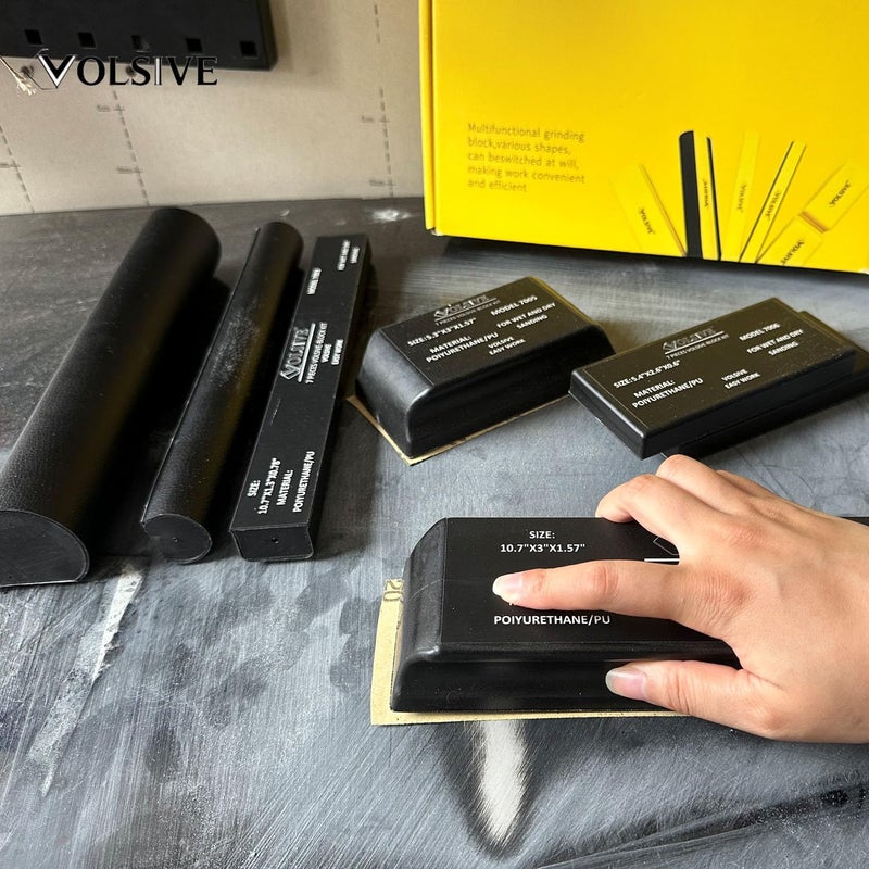 VOLSIVE Hand Sanding Block Set of 7,PSA Base Auto Body Sanding Block Kit with Long Panel Sander,Flexible for Automotive Paint and Woodworking Sand Furniture,Black - Image 5